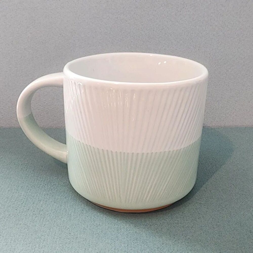Starbucks 2014 Seafoam Mint Green & White Textured Ceramic Stacking Mug 14oz